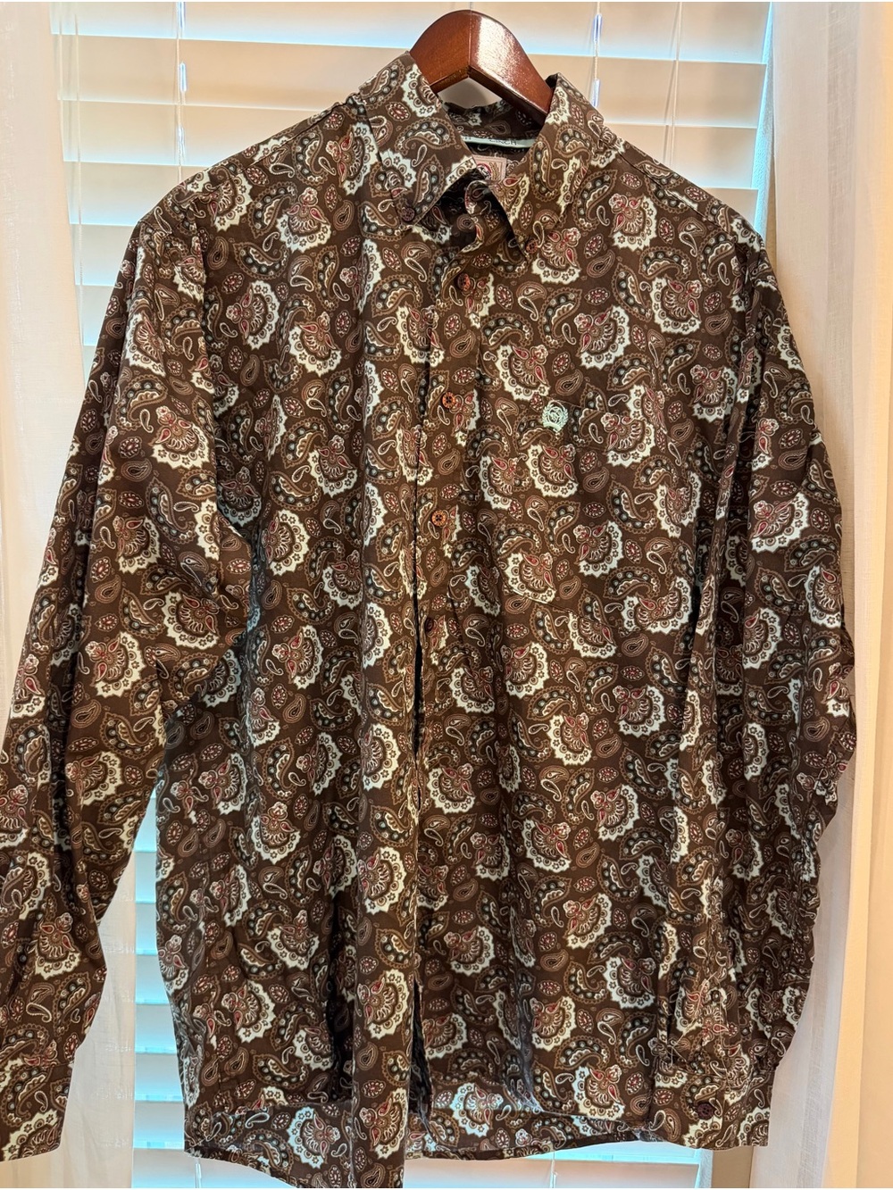 Cinch Brown Paisley Button-Down Shirt with Cream & Rust Accents